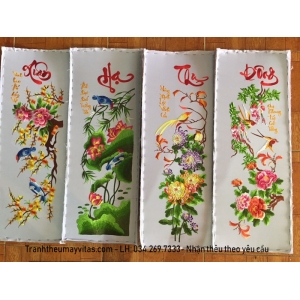 TRANH THÊU MÁY TỨ QUÝ 30x75 TRANH THÊU MÁY TỨ QUÝ 30x75