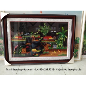 TRANH THÊU MÁY ĐỒNG QUÊ 50x70 TRANH THÊU MÁY ĐỒNG QUÊ 50x70