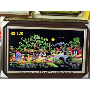 TRANH THÊU MÁY ĐÁM CƯỚI QUÊ 80X120 TRANH THÊU MÁY ĐÁM CƯỚI QUÊ 80X120