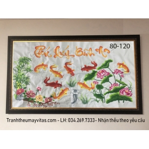 TRANH THÊU MÁY CÁ CHÉP HOA SEN 80x120 TRANH THÊU MÁY CÁ CHÉP HOA SEN 80x120