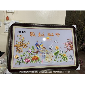 TRANH THÊU MÁY CON CÔNG HOA MẪU ĐƠN 80x120 TRANH THÊU MÁY CON CÔNG HOA MẪU ĐƠN 80x120