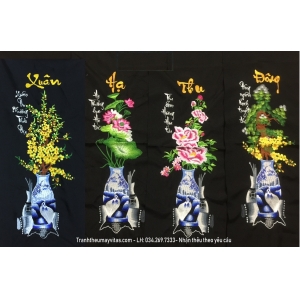 TRANH THÊU MÁY TỨ QUÝ 30x75 TRANH THÊU MÁY TỨ QUÝ 30x75