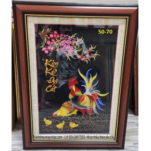 TRANH THÊU MÁY CON GÀ 50x70 TRANH THÊU MÁY CON GÀ 50x70