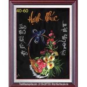 TRANH THÊU MÁY CÁC LOẠI HOA CHỮ HẠNH PHÚC 40x60 TRANH THÊU MÁY CÁC LOẠI HOA CHỮ HẠNH PHÚC 40x60