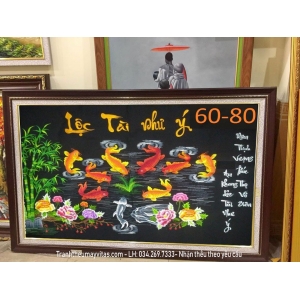 TRANH THÊU MÁY CÁ CHÉP HOA MẪU ĐƠN 60x80 TRANH THÊU MÁY CÁ CHÉP HOA MẪU ĐƠN 60x80
