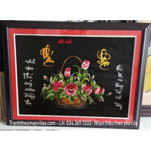 TRANH THÊU MÁY CÁC LOẠI HOA CHỮ PHÚC LỘC 40x60
