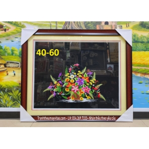 TRANH THÊU MÁY CÁC LOẠI HOA 40x60