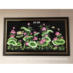 TRANH THÊU MÁY HOA SEN 60x80 TRANH THÊU MÁY HOA SEN 60x80