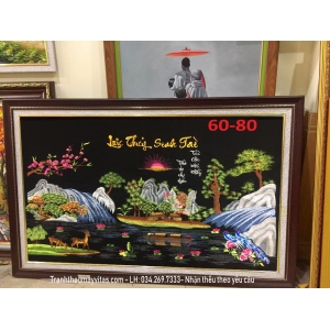 TRANH THÊU MÁY LƯU THUỶ SINH TÀI KT 60x80 TRANH THÊU MÁY LƯU THUỶ SINH TÀI KT 60x80