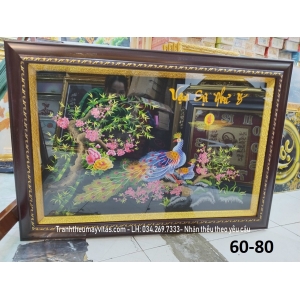 TRANH THÊU MÁY CON CÔNG HOA MẪU ĐƠN 60x80 TRANH THÊU MÁY CON CÔNG HOA MẪU ĐƠN 60x80