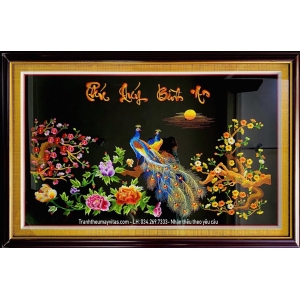 TRANH THÊU MÁY CON CÔNG HOA MẪU ĐƠN 60x80 TRANH THÊU MÁY CON CÔNG HOA MẪU ĐƠN 60x80