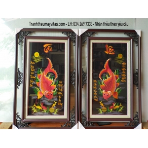 TRANH THÊU MÁY CẶP CÁ TÀI LỘC TRANH THÊU MÁY CẶP CÁ TÀI LỘC